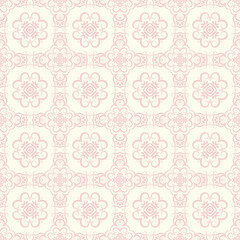 intricate  seamless pattern with floral motifs. Geometric oriental soft pink background for textiles, wallpapers, linen, tile