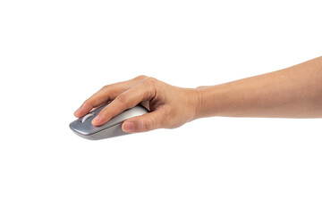 Hand and computer mouse wireless on transparent background.