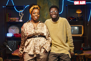 Fototapeta premium Portrait of African American people having podcast in studio