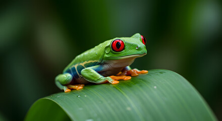 Vibrant Red-Eyed Tree Frog on Lush Green Leaf