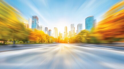 Obraz premium Cityscape avenue autumnal sunrise