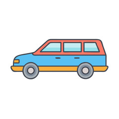 Illustration of a blue and red station wagon car for family travel and transportation needs vector