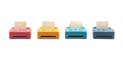 Miniature Printers Row, Colorful Desk Gadgets - Miniature objects