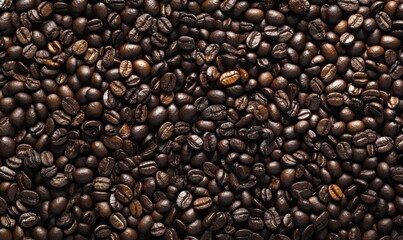 Fototapeta premium Dark Roasted Coffee Beans Spread Across a Rich Surface Background