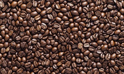 Fototapeta premium Close-up of Roasted Coffee Beans on Dark Background for Beverage Lovers