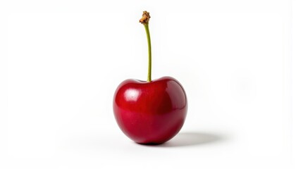 a fresh cherry with stem, placed on white background