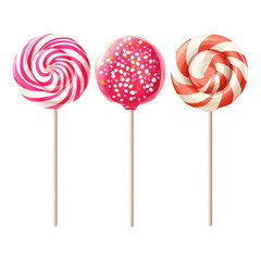  Three different candy lollipops, vector illustration on a transparent background