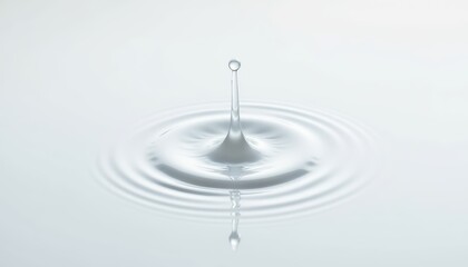 a single droplet causing ripples and splash crown, centered on white