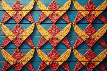 Geometric seamless pattern with repeating shapes on painted wood, texture, rustic