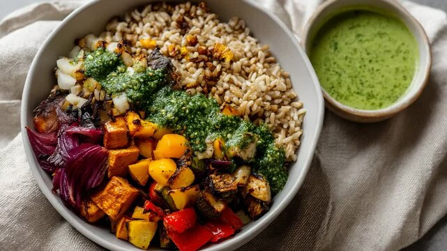An aesthetically pleasing bowl featuring a colorful array of healthy ingredients, showcasing the beauty of nutritious food that embodies wellness and mindful eating.