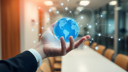 hands holding circle global network connection and data exchanges worldwide