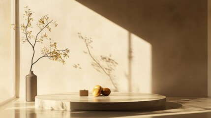 Minimalist Beige Room with Sunlight