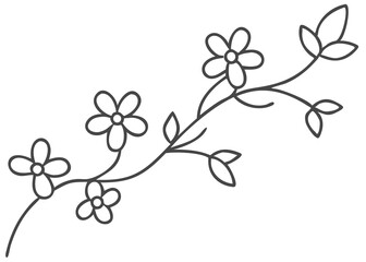 Fototapeta premium Cherry Blossom Branch Frame in Line Art, Delicate Floral Outline, Minimalist Blossom Design, Cut Out