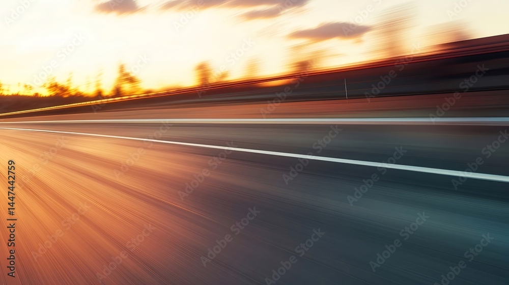 Aufkleber 夕焼け時の高速道路の風景 オレンジ色の光が道路を照らし 美しい夕日の背景