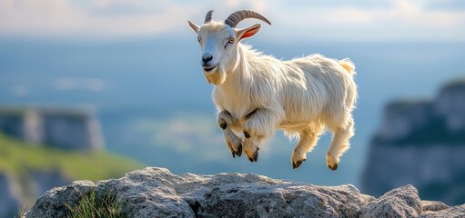 Obraz premium Majestic Mountain Goat in Leap of Faith
