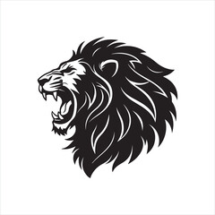 Roaring Lion Silhouette on White Background