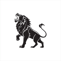 Roaring Lion Silhouette on White Background