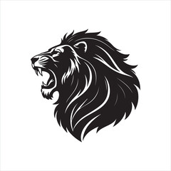 Roaring Lion Silhouette on White Background
