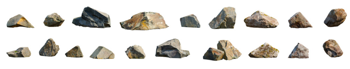 Obraz premium Set of stones isolated png on transparent background premium realistic cutout
