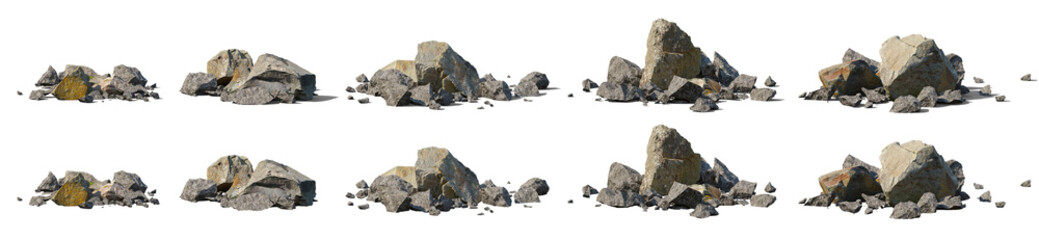 Set of stones isolated png on transparent background premium realistic cutout. With and without a...