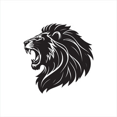 Roaring Lion Silhouette on White Background