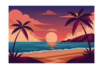 Obraz premium tropical beach with palm trees on sun