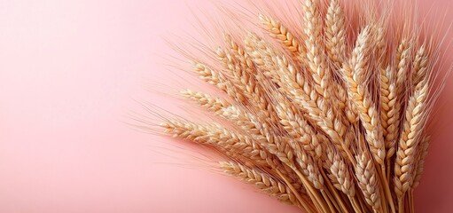 Obraz premium Golden Wheat Stalks on Pink Background: A Harvest Still Life