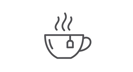 A simple yet inviting outline of a tea cup with rising steam and a tea bag, suggesting warmth and a comforting beverage.
