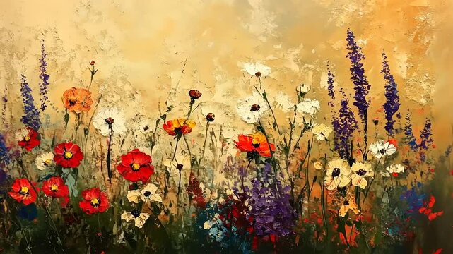 Vibrant Wildflower Meadow: A Textural Impressionist Painting
