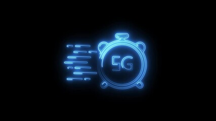 Glowing 5g network speed clock animation on black background,high speed internet connectivity technology,seamless loop for communication networks - Powered by Adobe