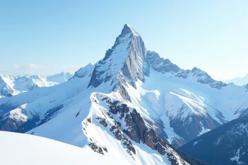 Naklejka premium Snow-covered mountain peak, pristine white landscape, mountain range, snow