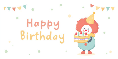 Obraz premium Colorful clown celebrating a joyful birthday with a cake and candles in a festive atmosphere