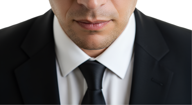 Close-up of a man's face and upper body, wearing a suit and tie.  His expression is neutral or slightly serious - Powered by Adobe
