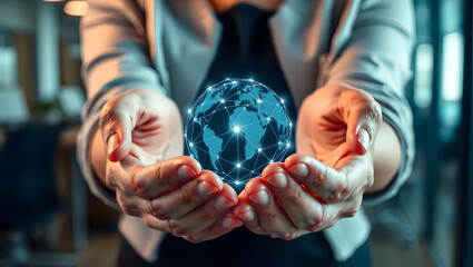 hands holding circle global network connection and data exchanges worldwide