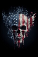 Graphic skull design. strictly white background. Background to be filtered out skull is decorated with the American flag pattern