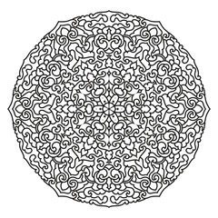 Intricate Floral Mandala Vector with Arabesque Swirls and Ornamental Symmetry for Coloring Pages, Luxury Design, and Decorative Abstract Artwork