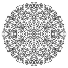 Elegant Leaf and Scroll Mandala Design with Ornamental Botanical Patterns for Coloring Pages, Decorative Vector Art, Tattoos, or Packaging Design