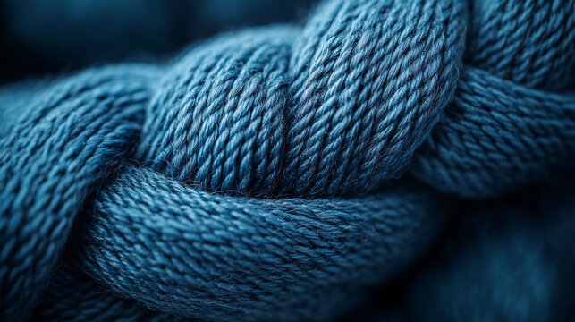 Close-up Blue Yarn Braid Texture