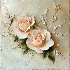 Elegant Pastel Roses with Delicate Floral Accents on Textured Background