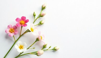 Delicate, small-scale floral sprigs on white background, soft, botanical, stems