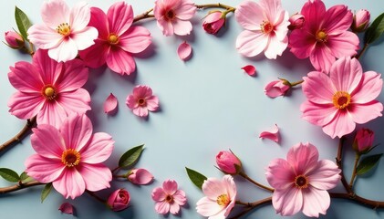 Delicate, stylized blossoms arranged in a square tessellation , geometric texture, square