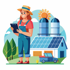 female-farmer-with-digital-tablet-on-a-modern-farm vector image on white background