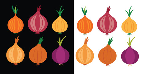 Onion vector bundle, simple different onion illustrations set