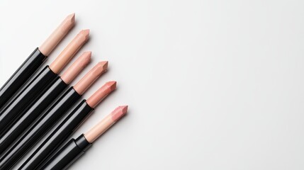 Beige nude tone lipstick make up isolated on a studio background,natural Liquid lipsticks,makeup cosmetic lips, product mockup for beauty fashion business,sale,swatch color,template.