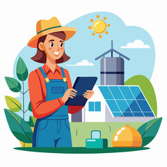 female-farmer-with-digital-tablet-on-a-modern-farm vector image on white background