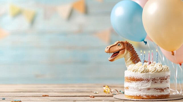 birthday party with dinosaur concept. Cake with Dinosaur Decoration for Kids' Celebration
