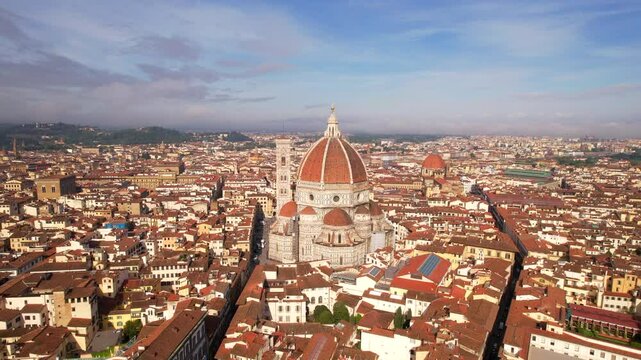 Spectacular cathedral of Santa Maria del Fiore in Florence. Aerial