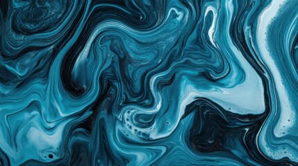 Obraz premium Abstract swirling teal and dark blue paint pattern.