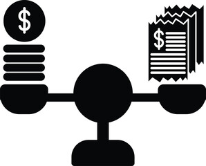 Clean vector illustration of income vs expense symbol silhouette in black.