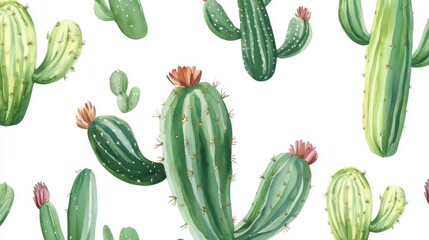 Watercolor cacti seamless pattern.